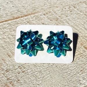 Green Metal Christmas Bow Earrings Medium